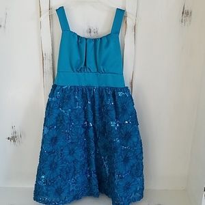 Teal Sequin Floral Satin Dress